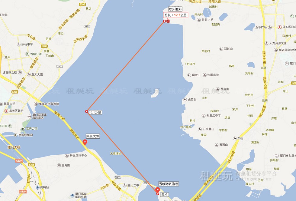 五緣灣→集美大橋→瓊頭漁排→五緣灣 五緣灣→集美大橋→瓊頭漁排→五緣灣